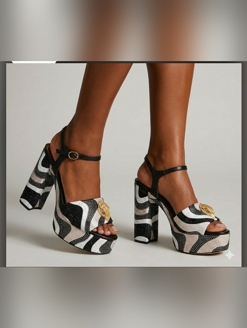 Kurt Geiger Chunky Platform Sandals 10 (41) Zebra Crystals Rinstones New